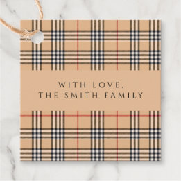 Chic Plaid Warm Tan | Customisable Family Name Favour Tags