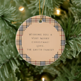 Chic Plaid Warm Tan | Customisable Photo And Text Ceramic Tree Decoration