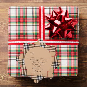Chic Plaid Warm Tan Customisable Photo And Text Tree Decoration Card