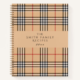 Chic Plaid Warm Tan | Customisable Text Holiday Notebook