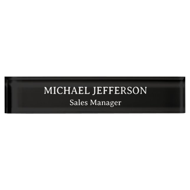 Chic Plain Black & White Colour Personalised Custo Nameplate (Front)
