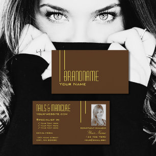 Chic Plain Chocolate Brown with Photo Professional Business Card