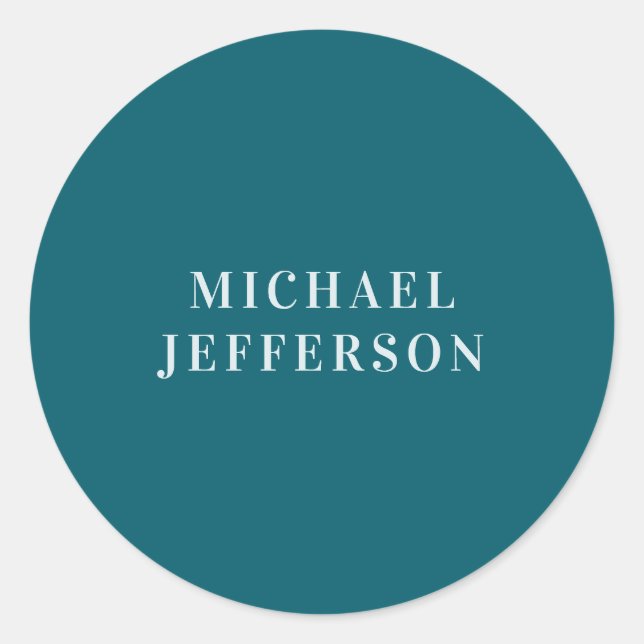 Chic Plain Dark Teal Colour Personalised Custom Classic Round Sticker (Front)
