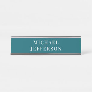 Chic Plain Dark Teal Colour Personalised Custom Desk Name Plate
