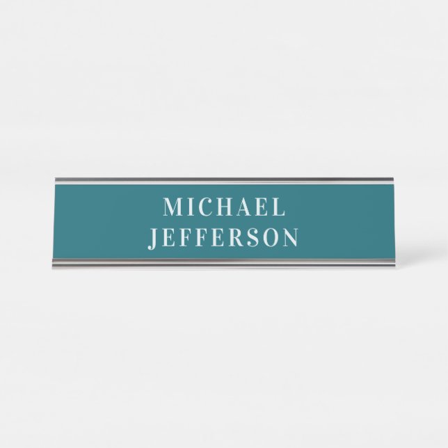 Chic Plain Dark Teal Colour Personalised Custom Desk Name Plate (Front)