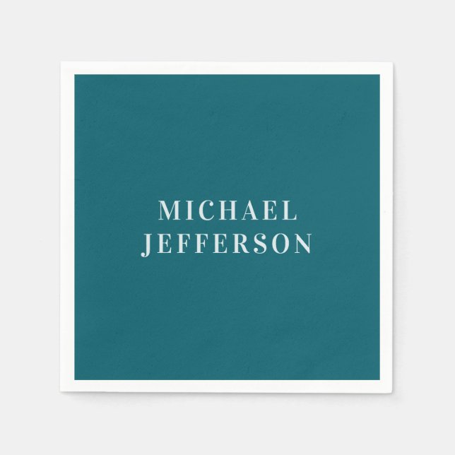 Chic Plain Dark Teal Colour Personalised Custom Napkin (Front)
