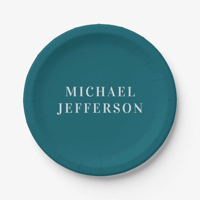 Chic Plain Dark Teal Colour Personalised Custom Paper Plate (Front)