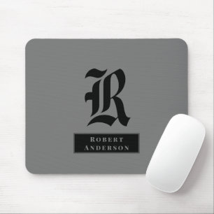 Chic Plain Grey and Black Classic Monogram Mouse Pad