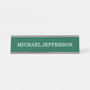 Chic Plain Hunter Green Colour Personalised Custom Desk Name Plate