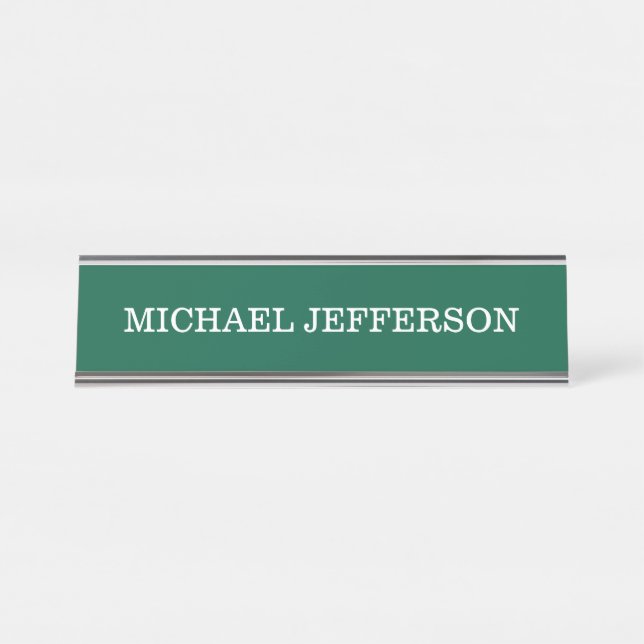 Chic Plain Hunter Green Colour Personalised Custom Desk Name Plate (Front)