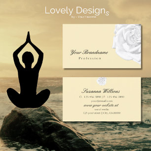 Chic Plain Peach Beige with Cute White Rose Simple Business Card