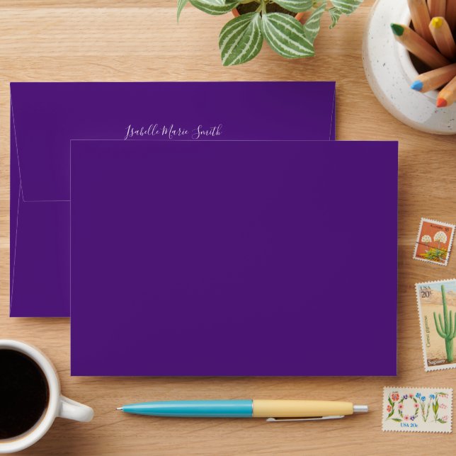 Chic Plain Purple Colour Wash Wedding A7 Invite Envelope (Desk)