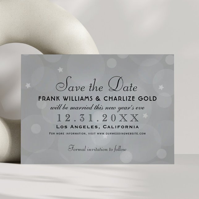 Chic Platinum Grey Bubble Stars Wedding Save The Date (Creator Uploaded)