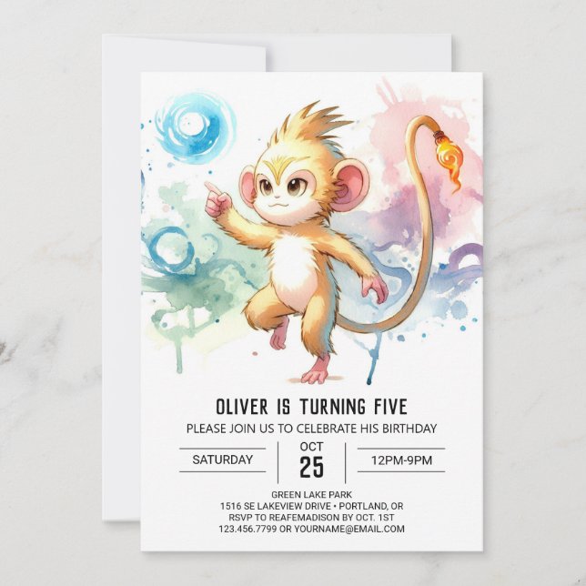 Chic Playful Monkey Birthday Invitation (Front)