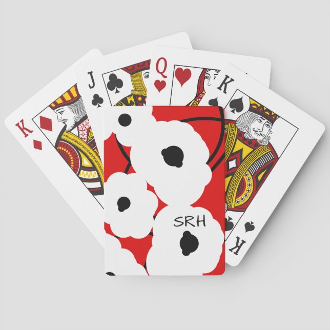 CHIC PLAYING CARDS_MOD WHITE & BLACK POPPIES PLAYING CARDS (Back)