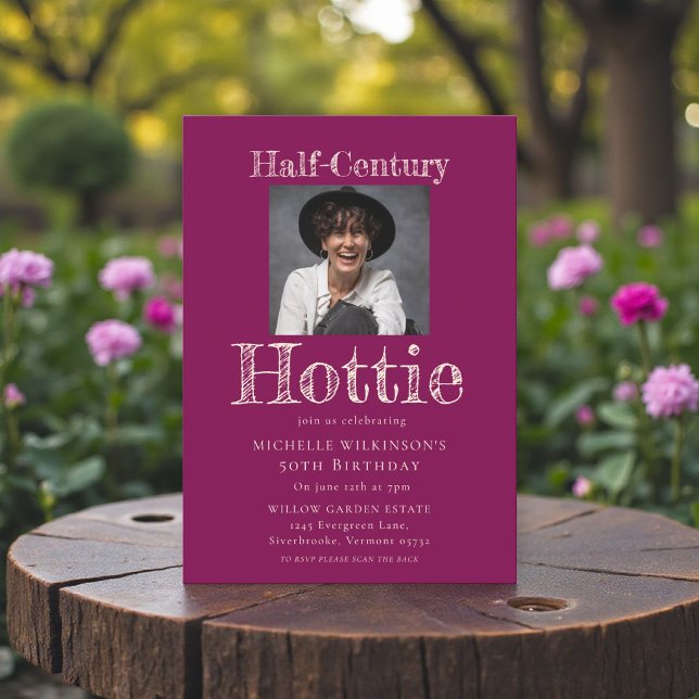 Chic Plum "Half-Century Hottie" Photo Invitation (Creator Uploaded)