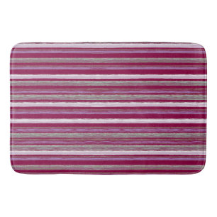 Chic Plum Pink Beach Hut Stripes Art by Heva Weva Bath Mat