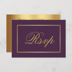 Chic Plum Purple Gold Script Calligraphy Wedding RSVP Card