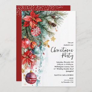 Chic Poinsettia Christmas Party Invitation