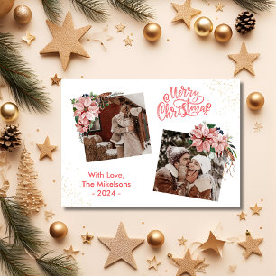 Chic Poinsettia Merry Christmas 2 Photo Holiday