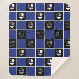 Chic Police Officer Thin Blue Line Badge Pattern Sherpa Blanket