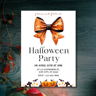 Chic Polka Dot Bow Halloween Party Invitation