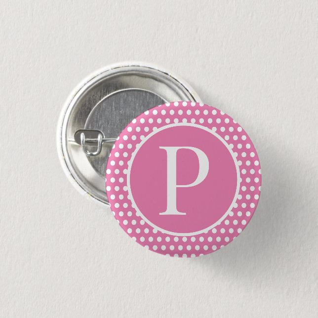 Chic Polka Dots Pink Custom initial letter  3 Cm Round Badge (Front & Back)