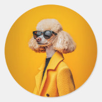 Chic Poodle in Sunglasses and Yellow Coat