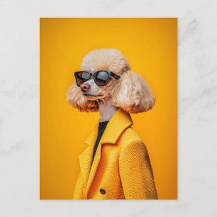 Chic Poodle in Sunglasses and Yellow Coat Postcard