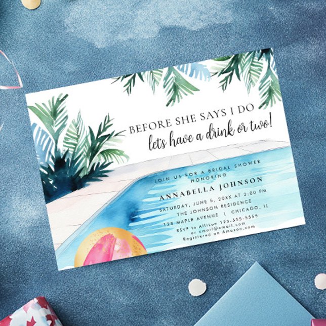 Chic pool party bridal shower have a drink invitation (Creator Uploaded)