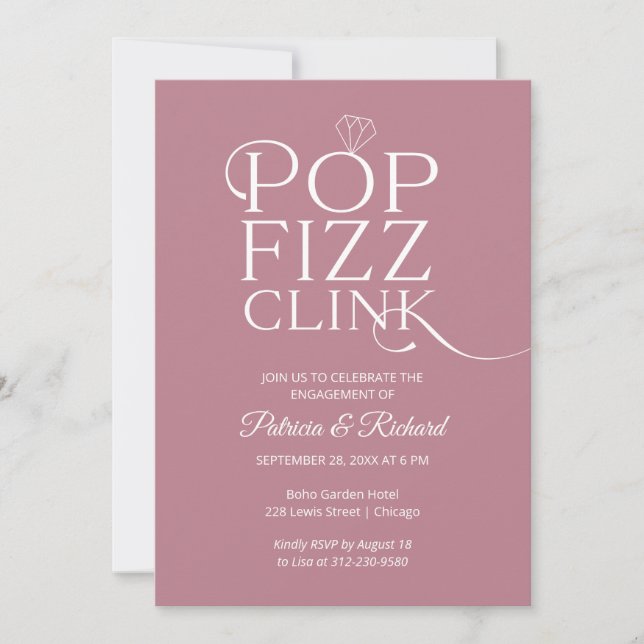 Chic Pop Fizz Clink Engagement Party Invitation (Front)