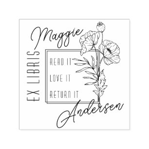 Chic Poppies   Custom Name Ex Libris Book Plate Self-inking Stamp