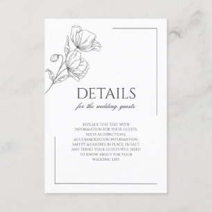 Chic poppy flower minimalist wedding  enclosure card