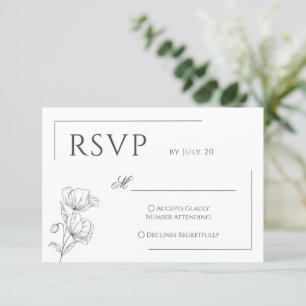 Chic poppy flower minimalist wedding RSVP card