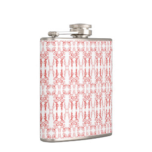 Chic Poppy Outline Red on White Hip Flask