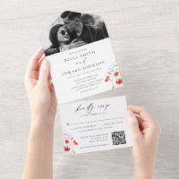 Chic Poppy Red Flowers Monogram Photo Wedding