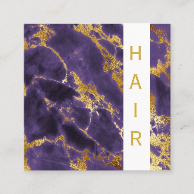 *~* Chic Popular Gold Dark Purple Marble Hair Square Business Card (Front)