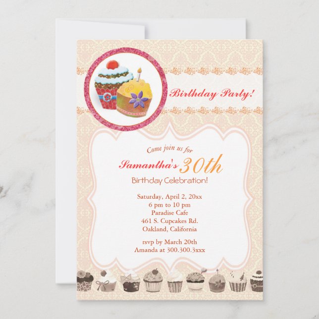 Chic Posh Cupcakes 30th Birthday Party Invitation (Front)