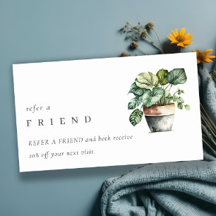 Chic Potted Leafy House Plants Refer A Friend Business Card