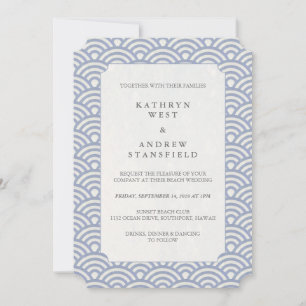 Chic Powder Blue Stylised Waves Beach Wedding Invitation