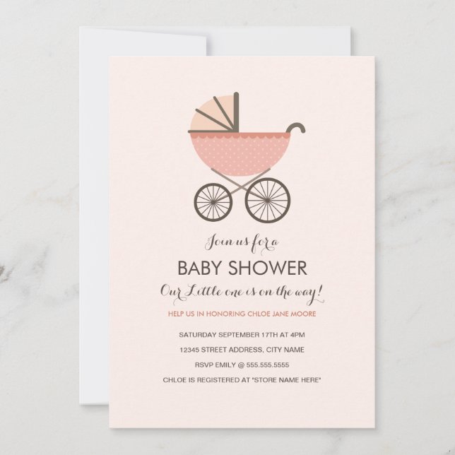 Chic Pram Girl Baby Shower Invitation (Front)