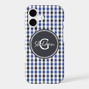 chic preppy blue black gingham pattern monogram
