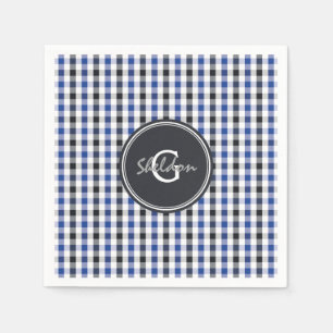 chic preppy blue black gingham pattern monogram napkin