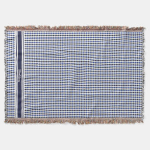 chic preppy blue black gingham pattern monogram throw blanket