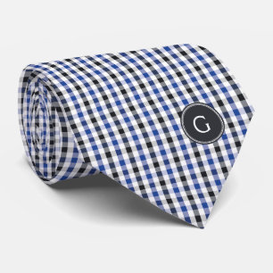 chic preppy blue black gingham pattern monogram tie