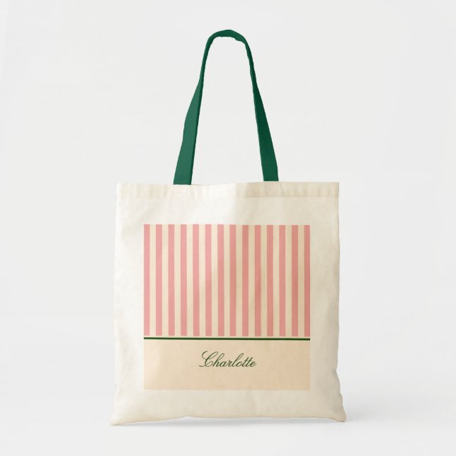 Chic Preppy Pastel Pink Stripe  Tote Bag (Front)