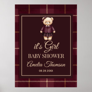 Chic Preppy Teddy Bear Baby Shower Poster