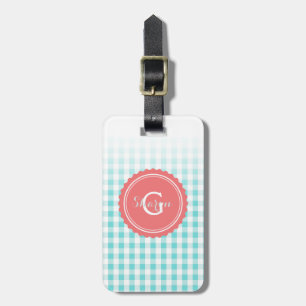 chic preppy turquoise gingham pattern monogram luggage tag