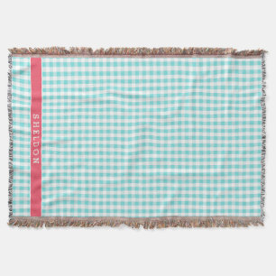 chic preppy turquoise gingham pattern monogram throw blanket
