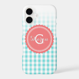 chic preppy turuqoise gingham pattern monogram